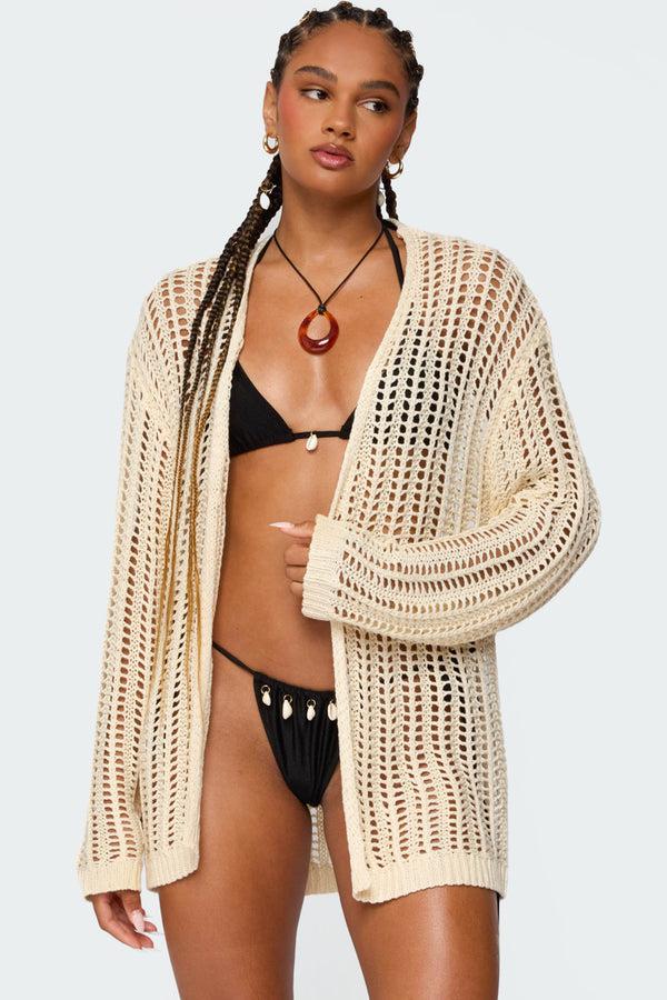 edikted Darcee Oversized Crochet Cardigan cream