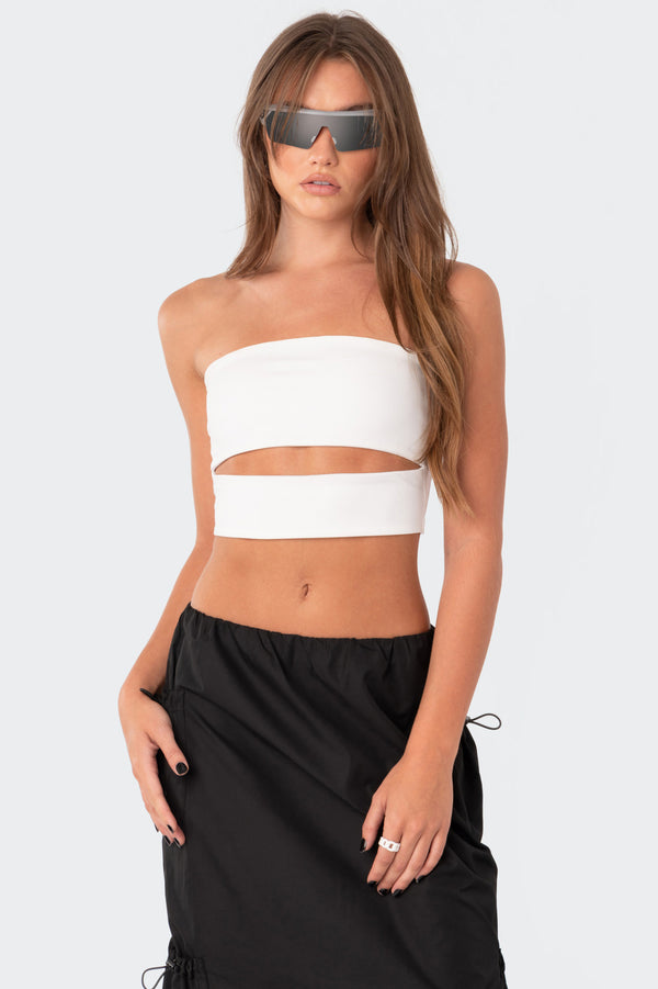 edikted Darcey Cut-Out Tube Top white