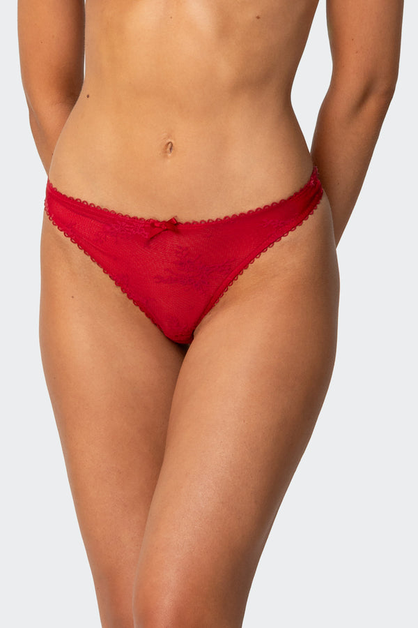 Edikted Darcie Sheer Lace Thong Red
