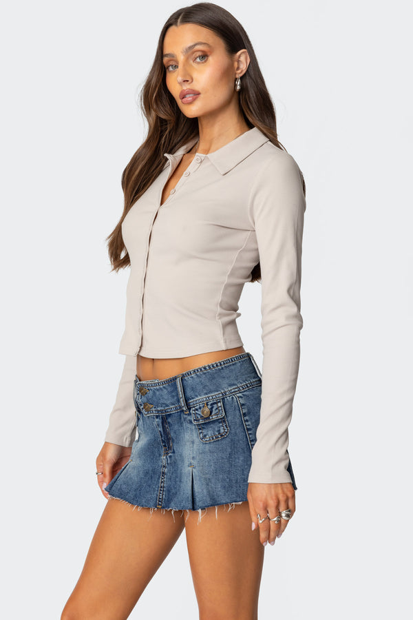 Edikted Darin Button Up Top Light Gray