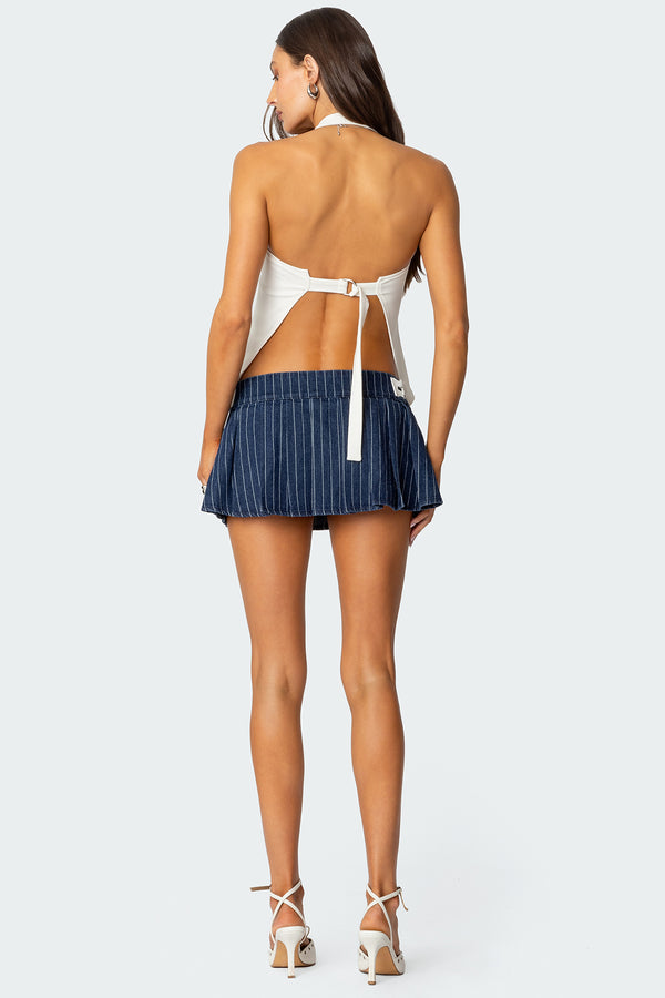 Edikted Daryn Pinstripe Pleated Mini Skort Blue