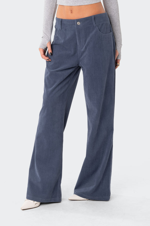 Edikted Dawn Corduroy Pants Blue