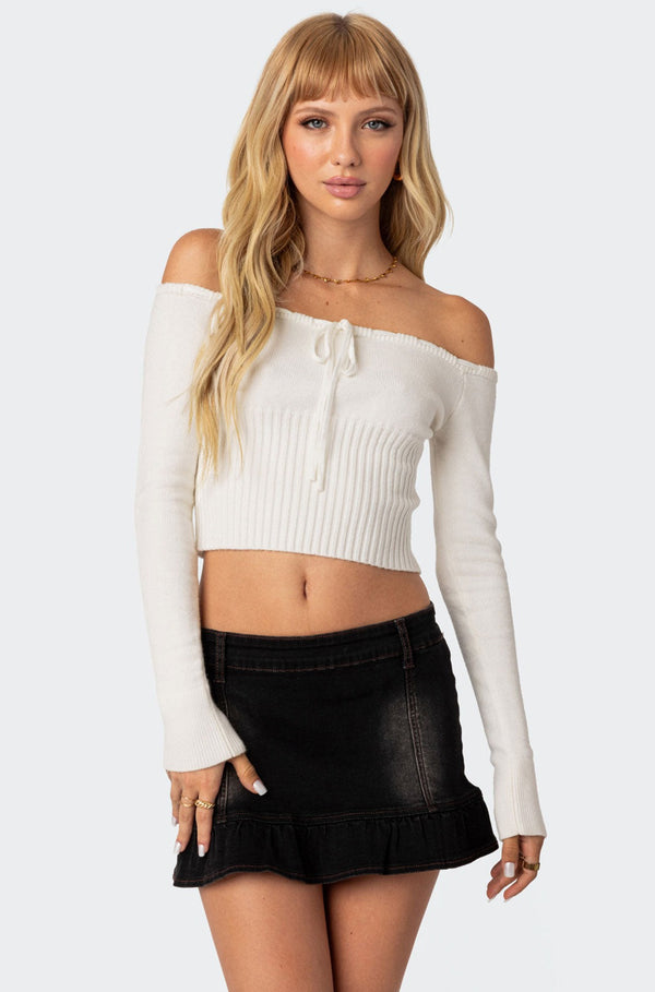 edikted Dawna Tie Front Knit Top cream