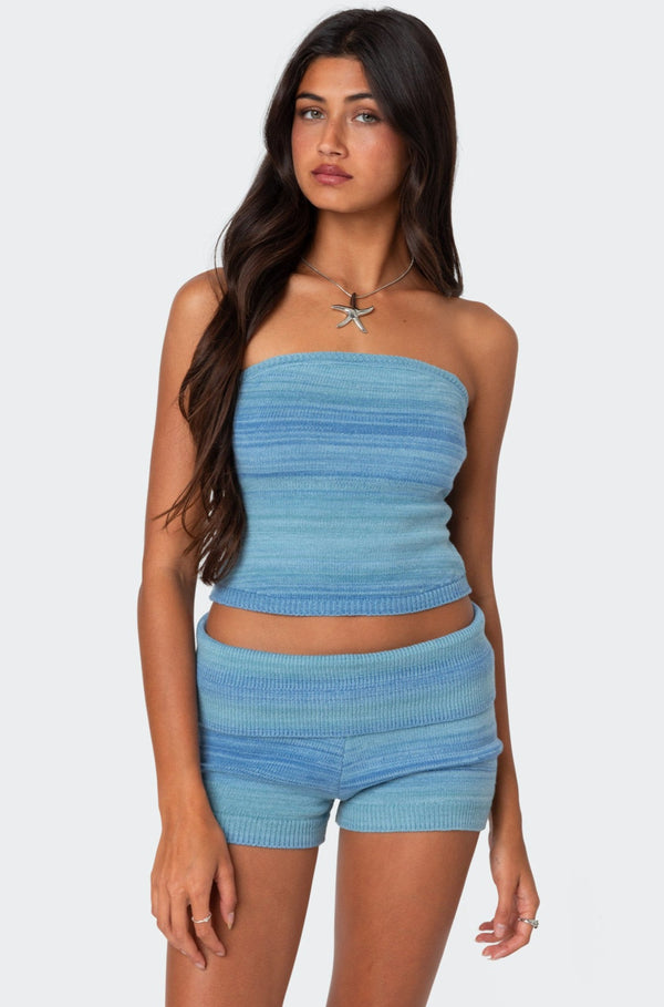 edikted Daytona Gradient Knit Tube Top blue