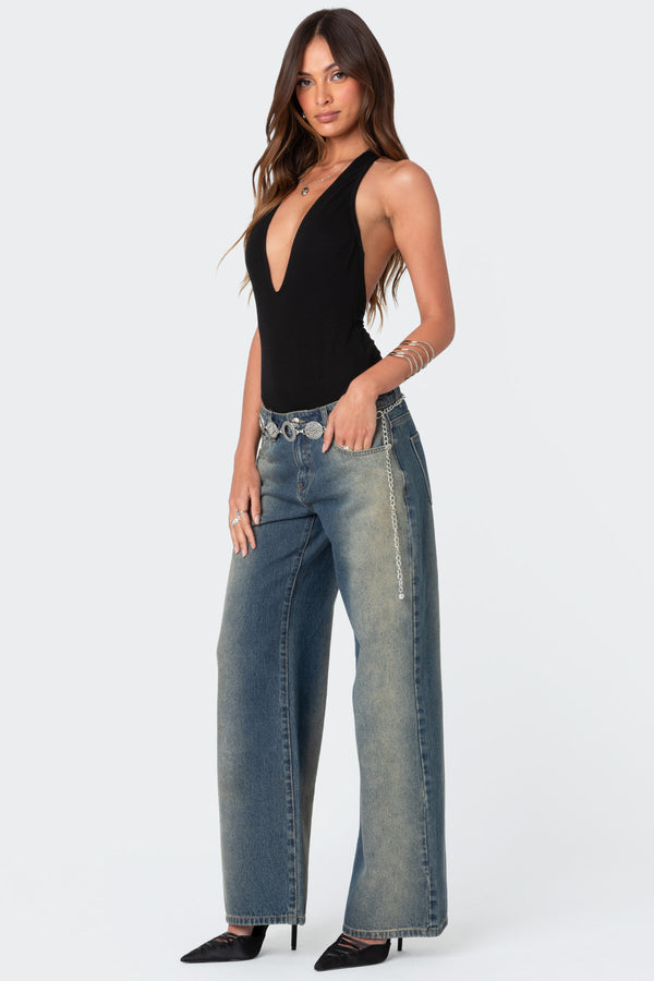 Edikted Deep V Backless Bodysuit Black