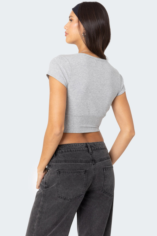 Edikted Deep V Neck Crop Top Gray Melange