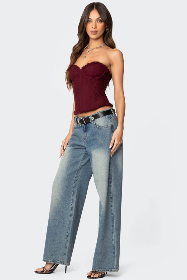 Edikted Deirdre Mesh Lace Up Corset Burgundy