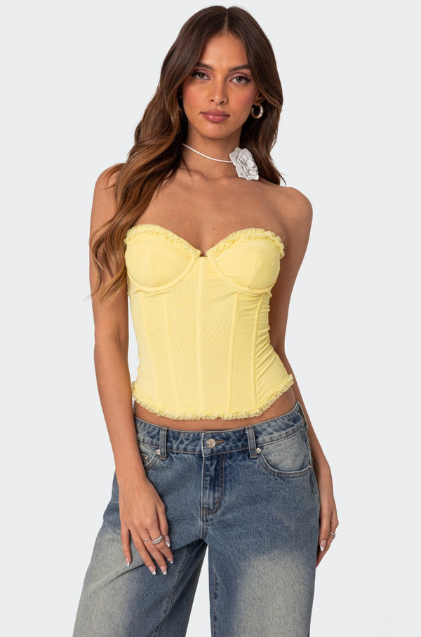 edikted Deirdre Mesh Lace Up Corset yellow
