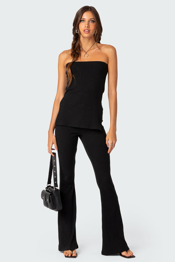 Edikted Dekota Slit Ribbed Top Black
