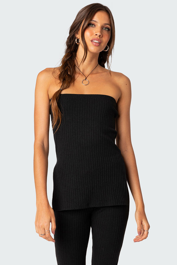 edikted Dekota Slit Ribbed Top black