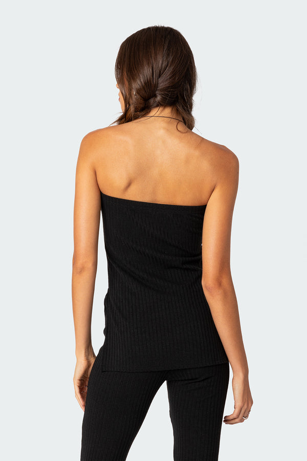 Edikted Dekota Slit Ribbed Top Black