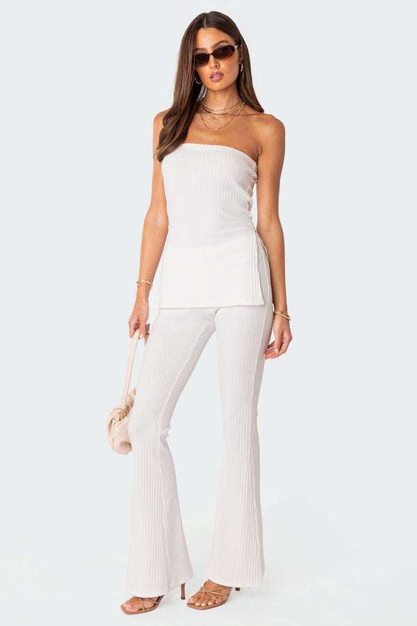 Edikted Dekota Slit Ribbed Top White
