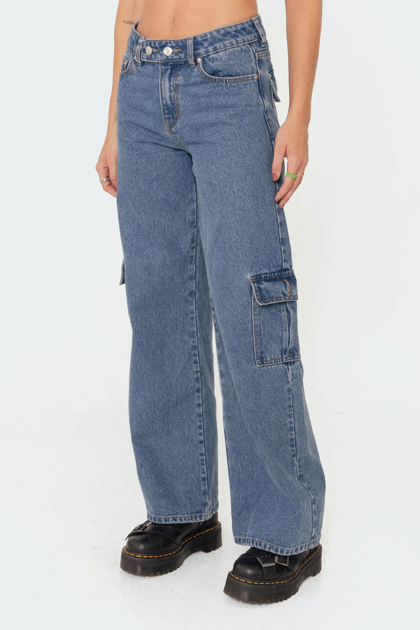 edikted Deliah Low-Rise Cargo Jeans blue