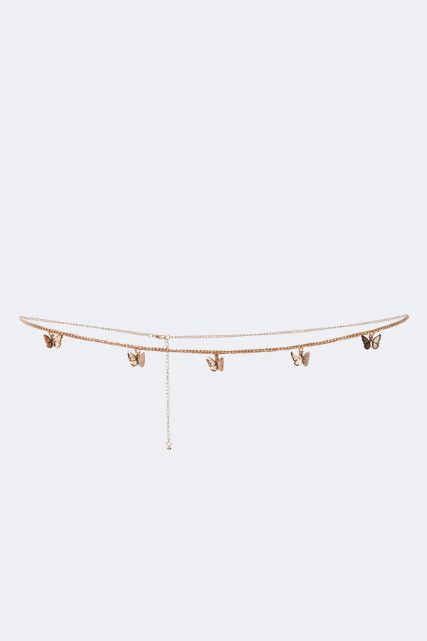 edikted Delicate Butterfly Belly Chain gold