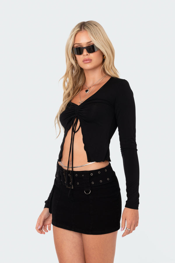 Edikted Della Tie Front Top Black