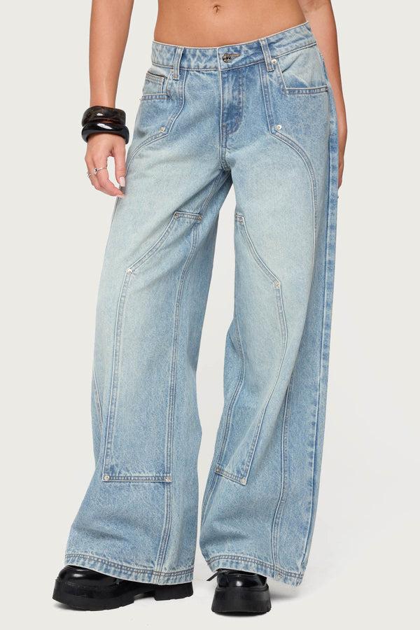Edikted Dema Western Low Rise Jeans Light Blue