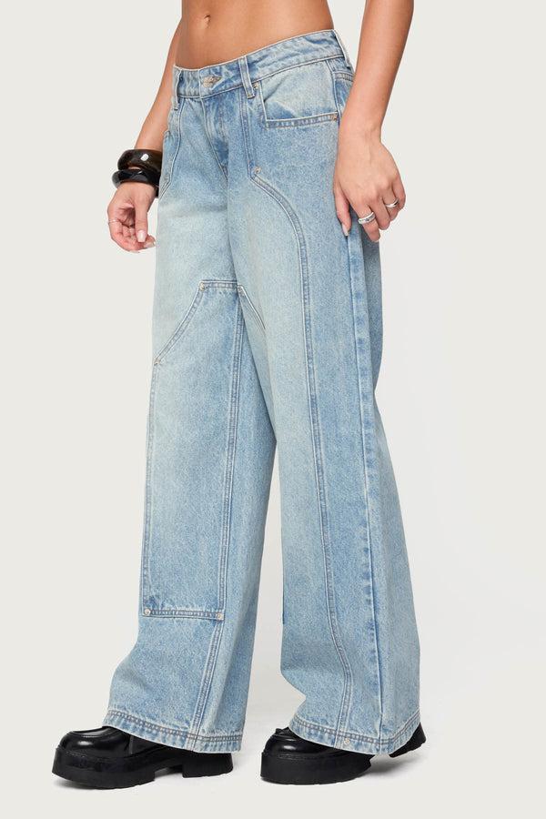 Edikted Dema Western Low Rise Jeans Light Blue