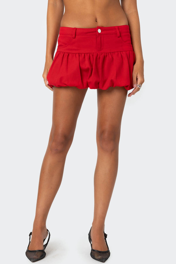 Edikted Denim Bubble Mini Skirt Red