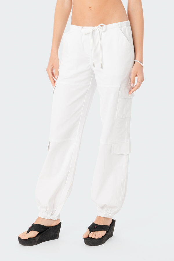 Edikted Denver Relaxed Cargo Pants White