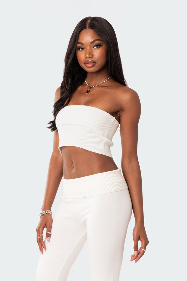 Edikted Desiree Fold Over Knit Tube Top White