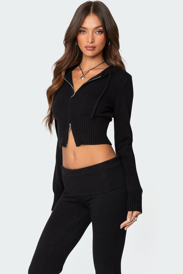 Edikted Desiree Knitted Hooded Cardigan Black