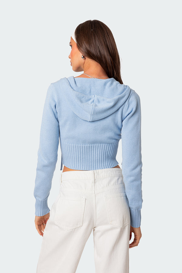 Edikted Desiree Knitted Hooded Cardigan Light Blue