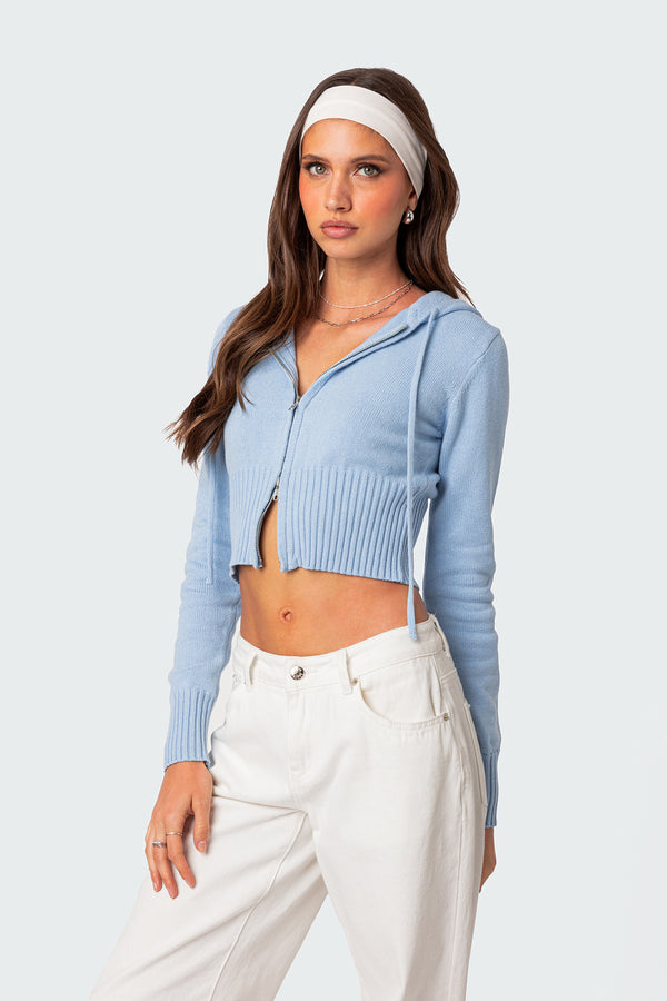 Edikted Desiree Knitted Hooded Cardigan Light Blue