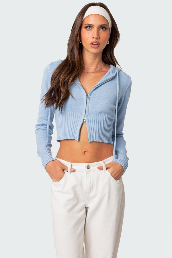 edikted Desiree Knitted Hooded Cardigan light blue