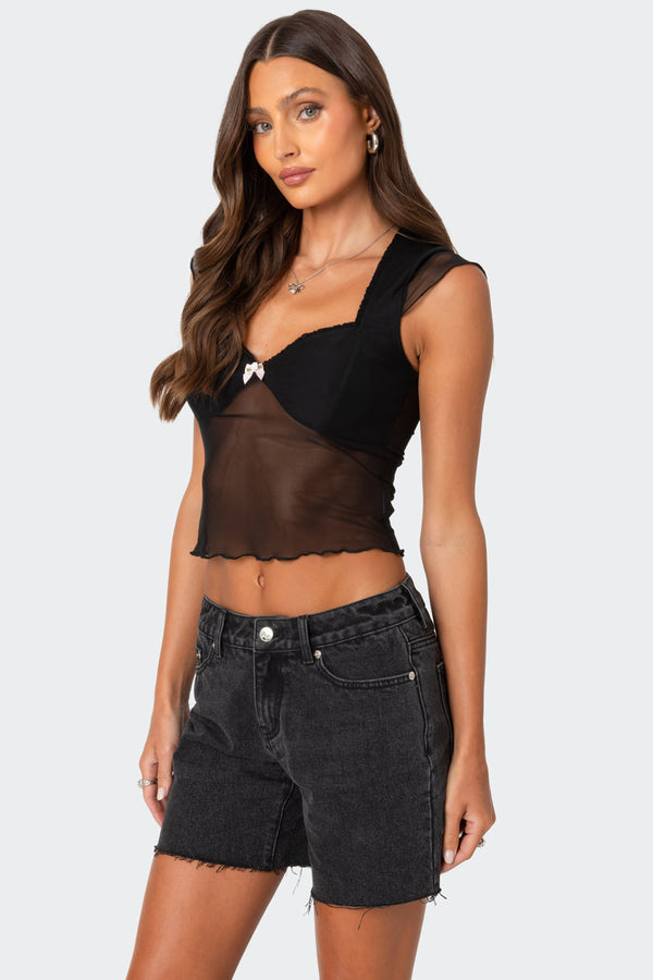 Edikted Devi Sheer Mesh Top Black