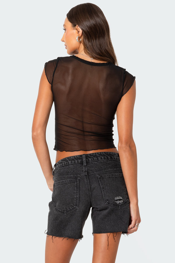 Edikted Devi Sheer Mesh Top Black