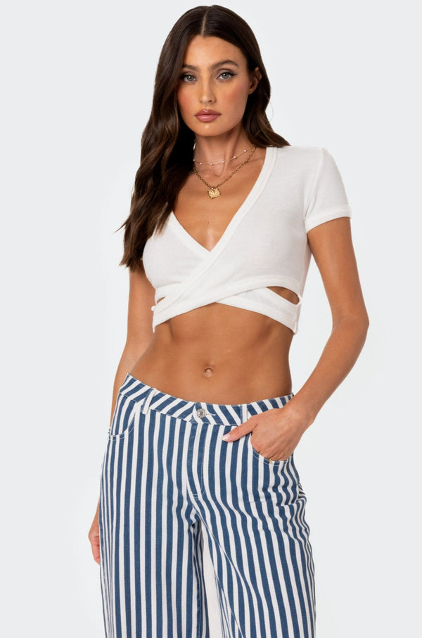 edikted Dez Crisscross Waffle Top white