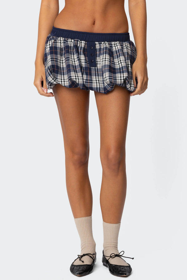 Edikted Dianna Plaid Bubble Mini Skort Navy