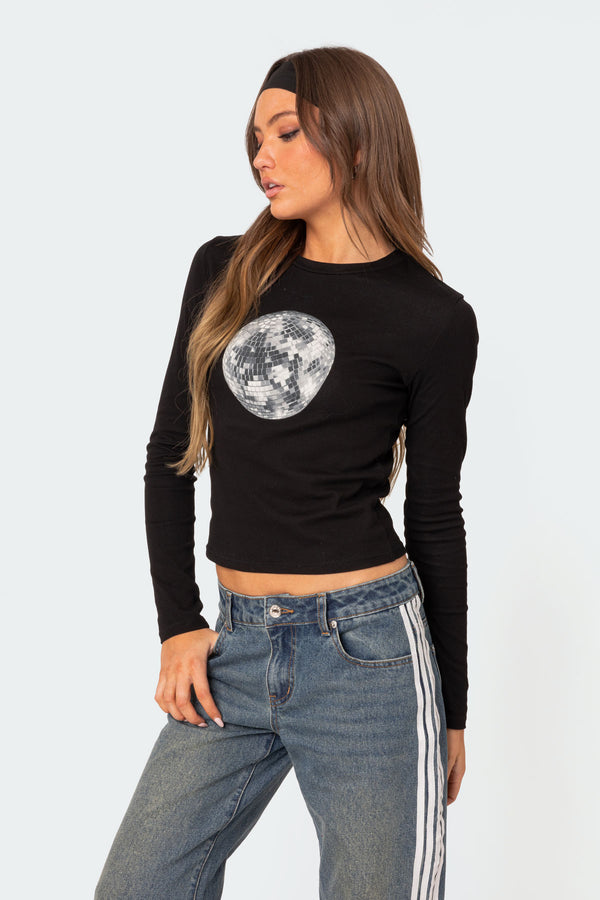 Edikted Disco Girl Long Sleeve T Shirt Black