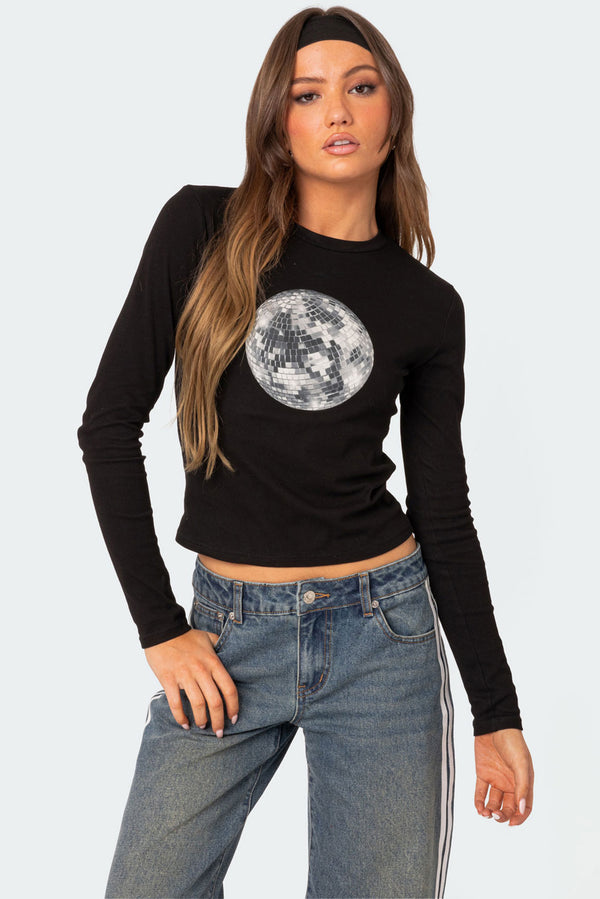 edikted Disco Girl Long Sleeve T Shirt black
