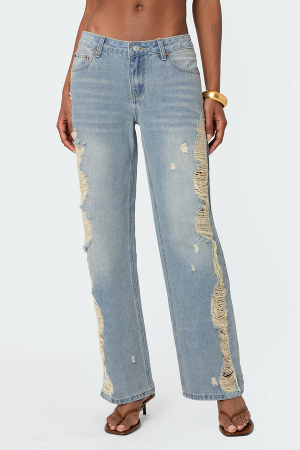 Edikted Distressed Sides Washed Jeans Light Blue