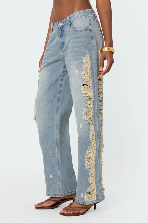 Edikted Distressed Sides Washed Jeans Light Blue