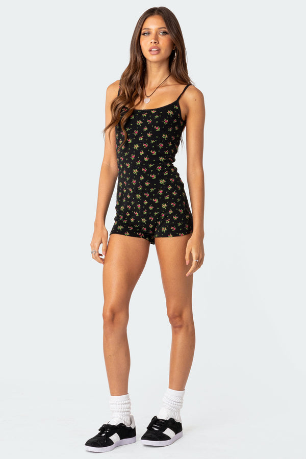 Edikted Ditsy Open Back Tie Romper Black