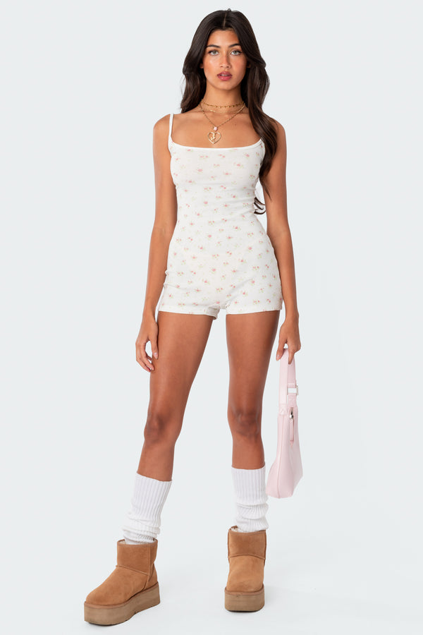 Edikted Ditsy Open Back Tie Romper White