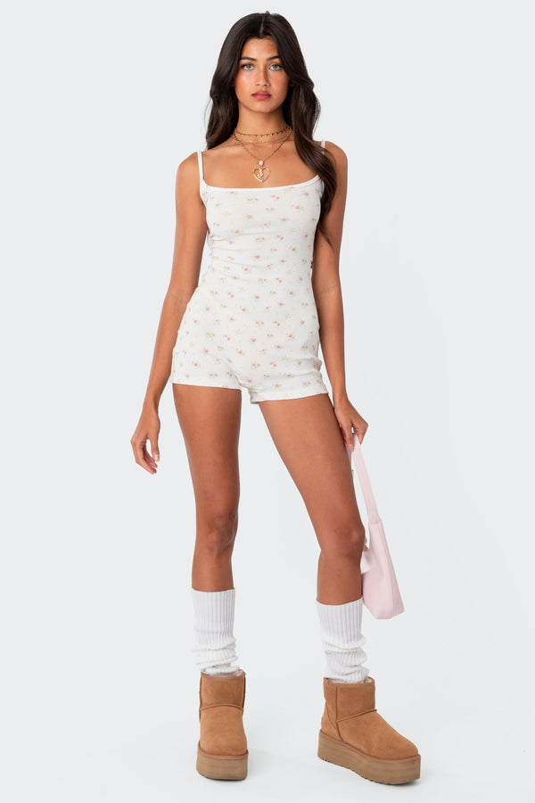 edikted Ditsy Open Back Tie Romper white