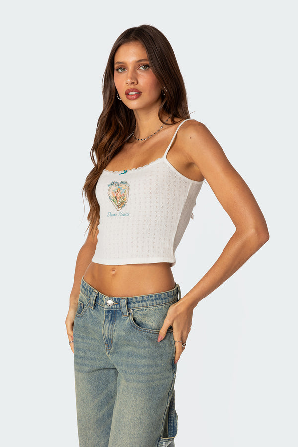 Edikted Divine Hearts Pointelle Tank Top White