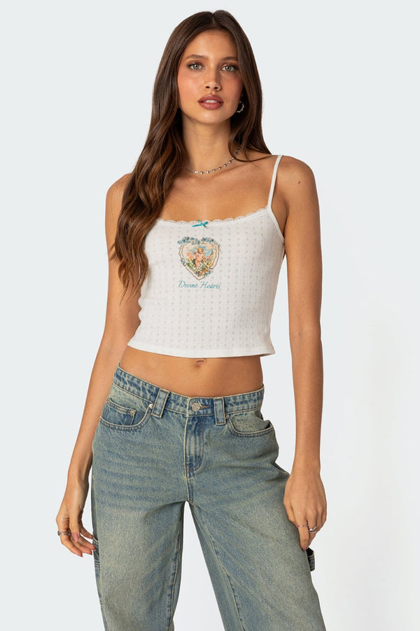 edikted Divine Hearts Pointelle Tank Top white