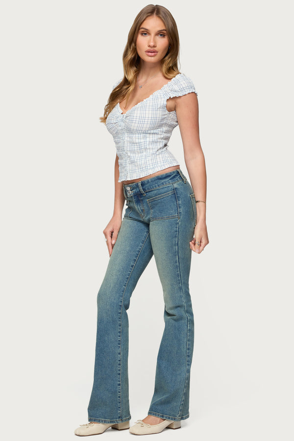 Edikted Dolsy Plaid Button Up Top Blue