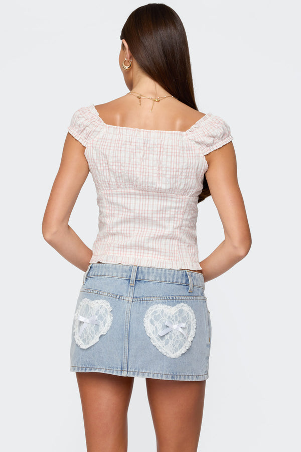 Edikted Dolsy Plaid Button Up Top Pink