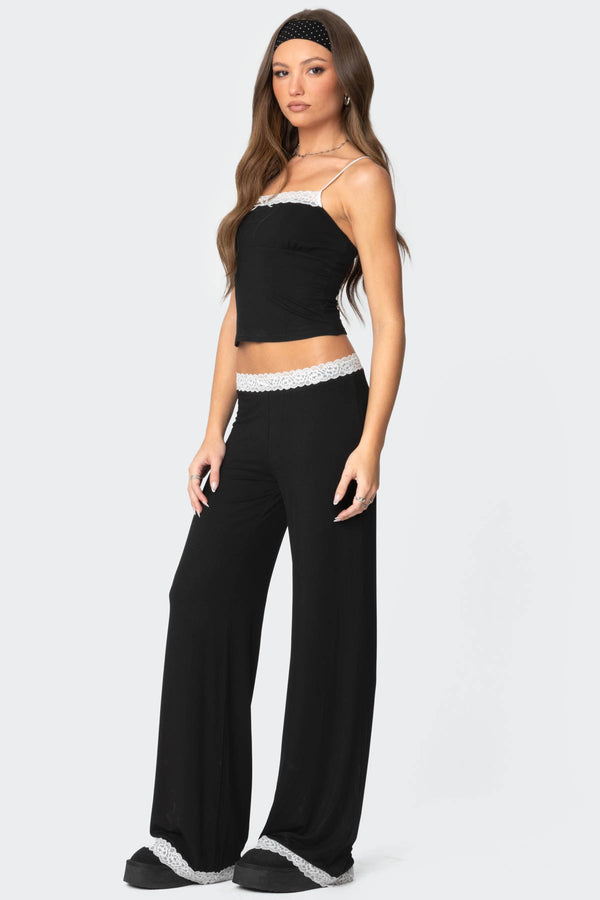 Edikted Domino Contrast Lace Trim Pants Black