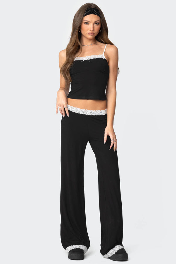 edikted Domino Contrast Lace Trim Pants black