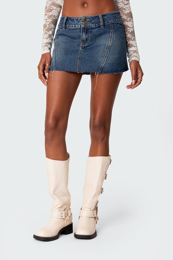 Edikted Donnie Washed Denim Mini Skirt Blue