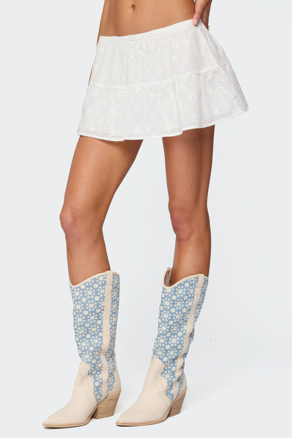 Edikted Dora Eyelet Flared Mini Skirt White