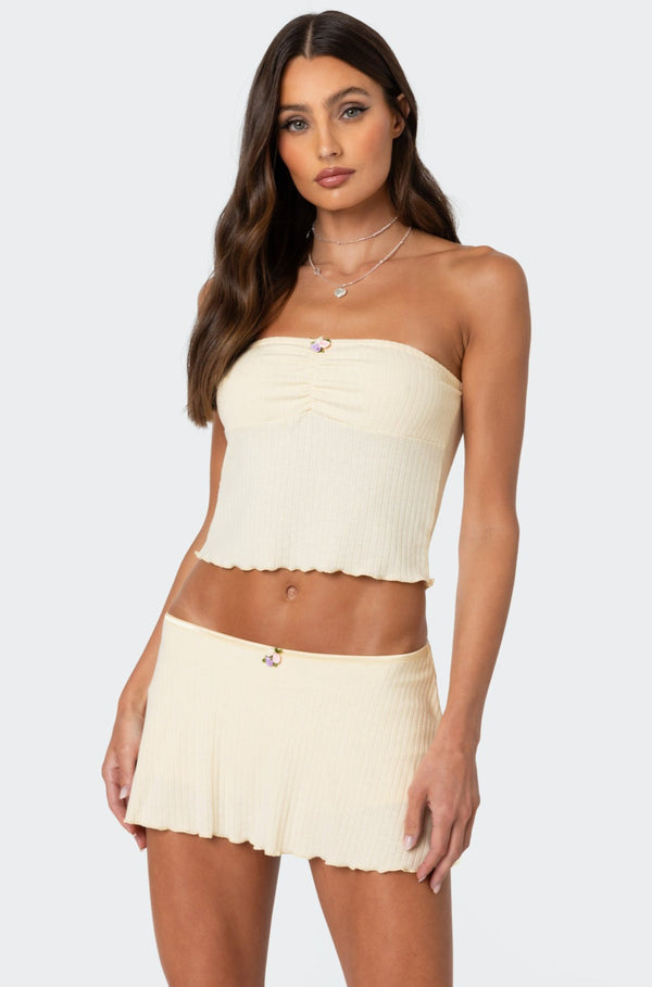 edikted Dosina Pointelle Tube Top yellow