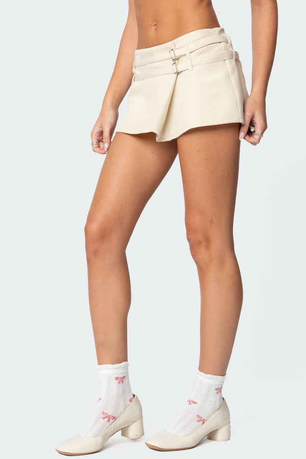 Edikted Double Belt Wrapped Mini Skort Cream