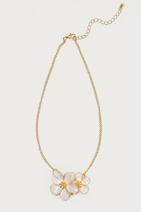 Edikted Double Flower Pendant Necklace Gold